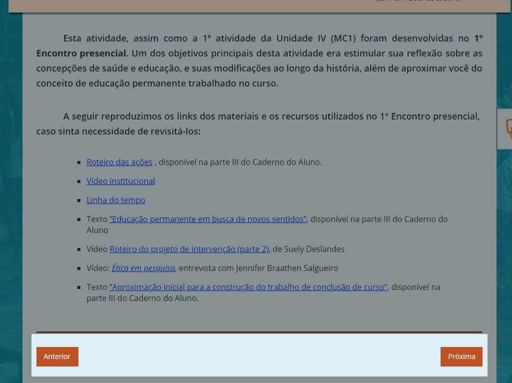 A imagem mostra a tela do percurso com o rodapé destacado.