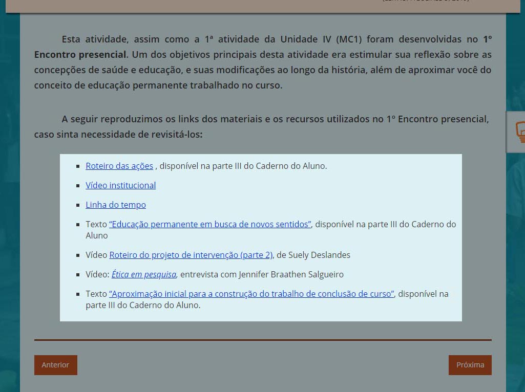 A imagem mostra a tela do percurso com uma listagem de links em destaque.