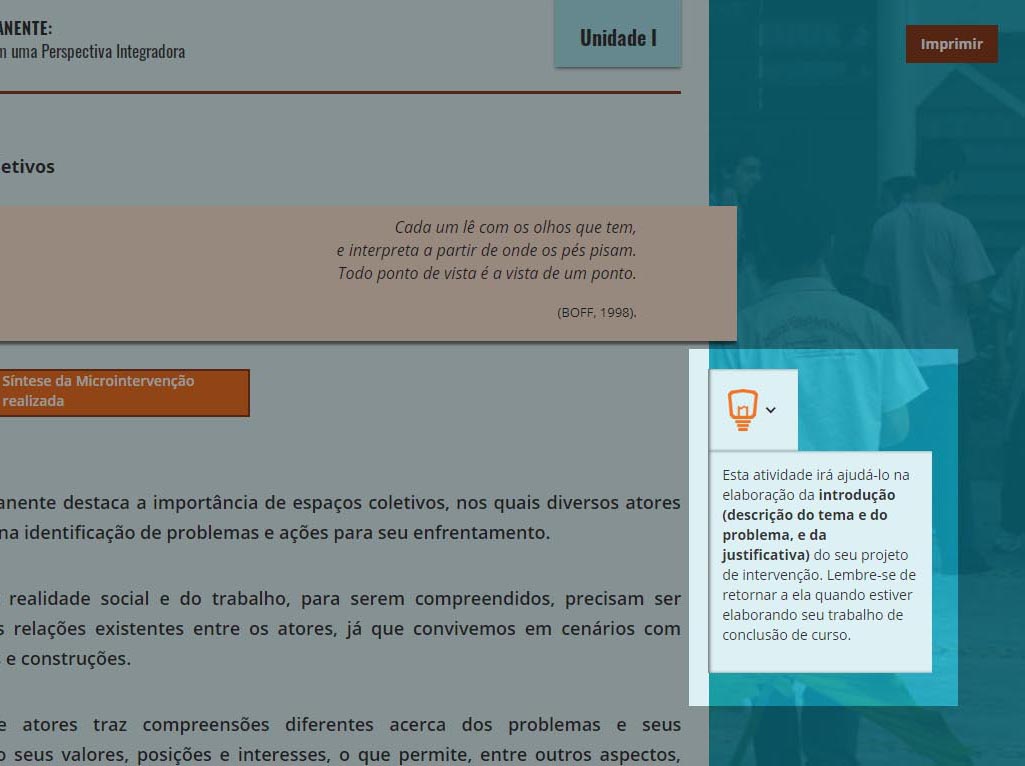 A imagem mostra a tela do percurso com a caixa de destaque lateral aberta em destaque.