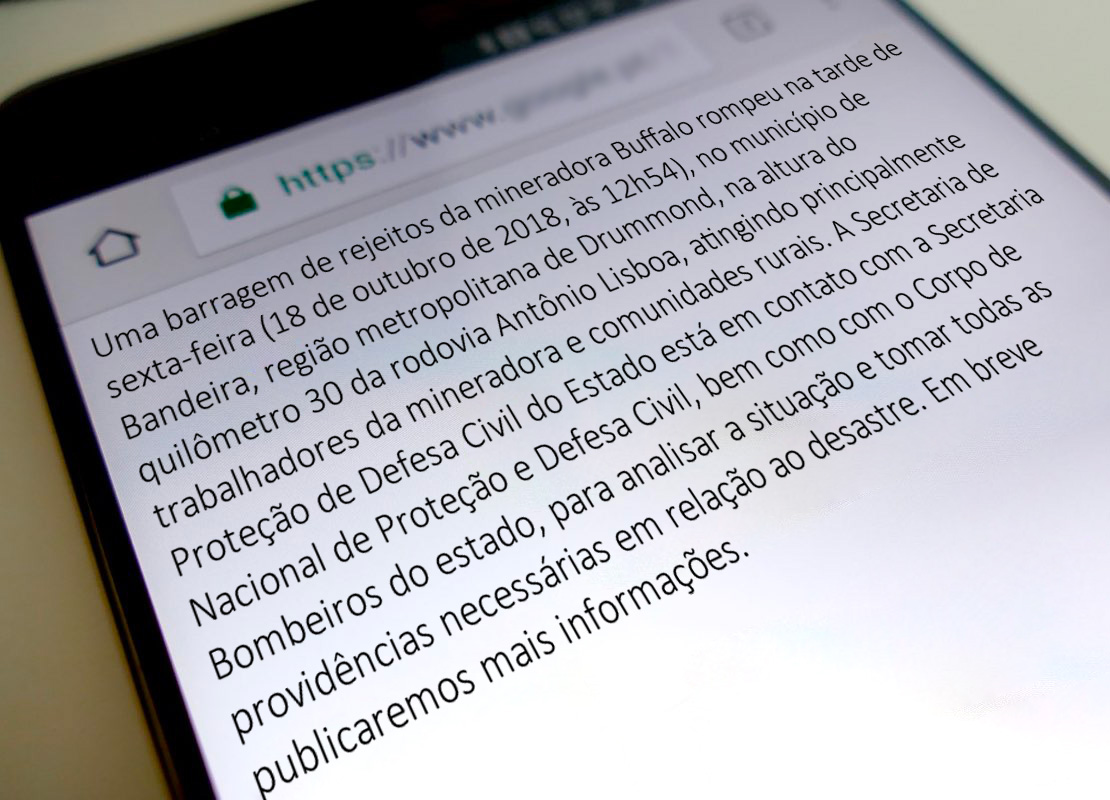 Uma barragem de rejeitos da mineradora Buffalo rompeu na tarde de sexta-feira (18 de outubro de 2018, às 12h54) no município de Bandeira, região metropolitana de Drummond, na altura do quilômetro 30 da rodovia Antônio Lisboa, atingindo principalmente trabalhadores da mineradora e comunidades rurais. A Secretaria de Proteção de Defesa Civil do Estado está em contato com a Secretaria Nacional de Proteção e Defesa Civil, bem como com o Corpo de Bombeiros do estado, para analisar a situação e tomar todas as providências necessárias em relação ao desastre. Em breve publicaremos mais informações. 