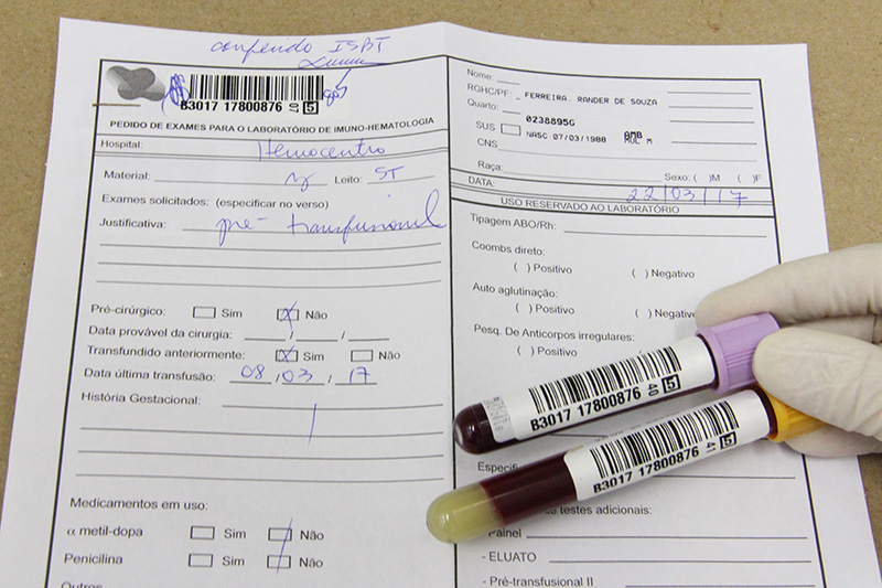 Coleta e recebimento das amostras pré-transfusionais