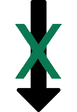 Seta apontada para baixo com um sinal de X por cima dela